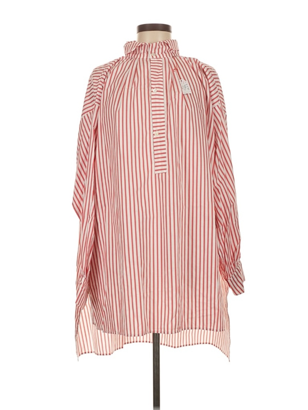 Striped Red and White Ruffle Neck Blouse